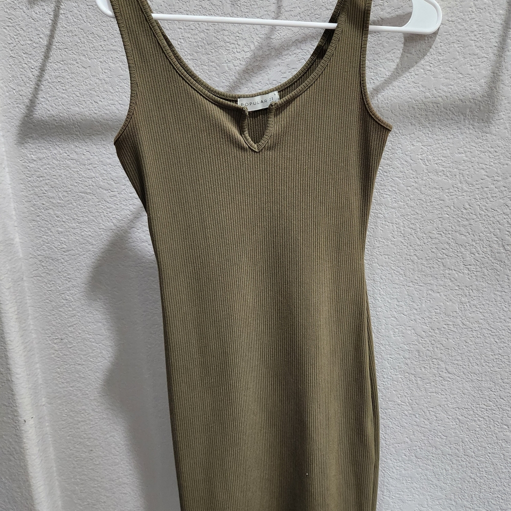 Stylish Olive Ribbed Midi Dress